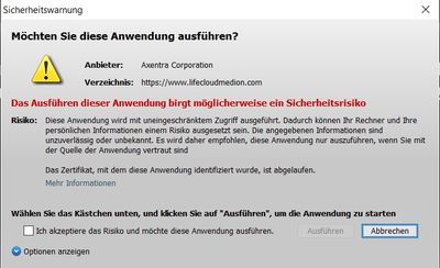 Und die Sicherheitswarnung