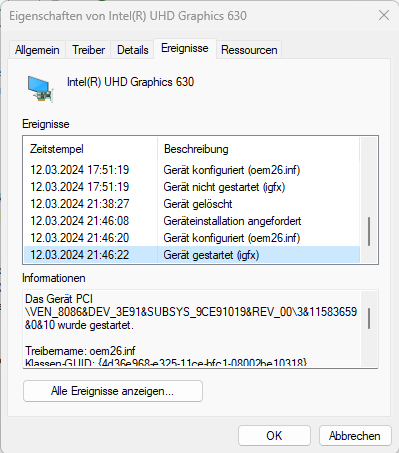 Ereignisseite Grafikchip