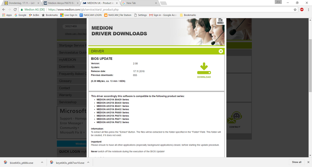 Bitte bioe643x_p666x.exe downloaden.