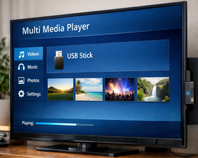 How can media content be played on Android TV via USB?
