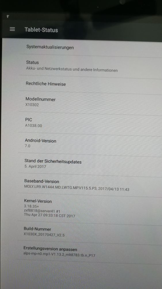 X1030X aktuelles vom Tablet