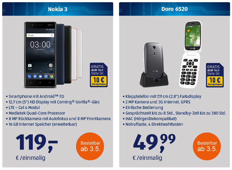Nokia 3 & Doro 6520