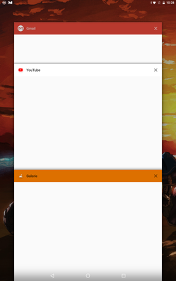 Leere Kacheln der einzelnen kürzlich geöffnten Apps
