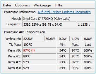 CoreTemp Stresstest nach 15 Sekunden