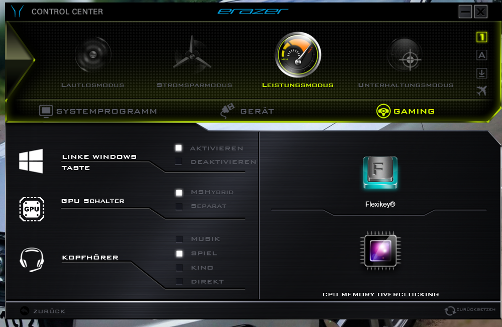 Hier ist die Einstellung noch auf MSHYBRID.
