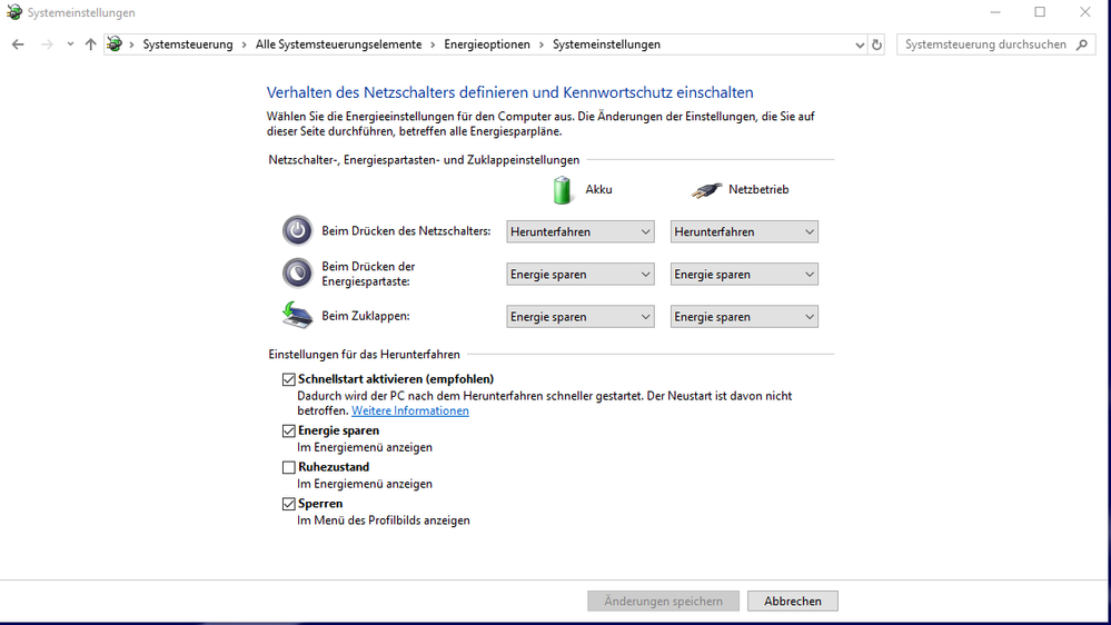 Nach Klick Schnellstart u.a. wählbar